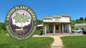 United Plant Savers logo superimposed on photo of UPS's plant conservation center.